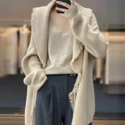 xsrrr Knitted Top for Women Black Cardigan Long Ladies Sweaters Jumper Korean Luxury Clothes Sleeve Autumn Winter 2024 Cashmere Trend