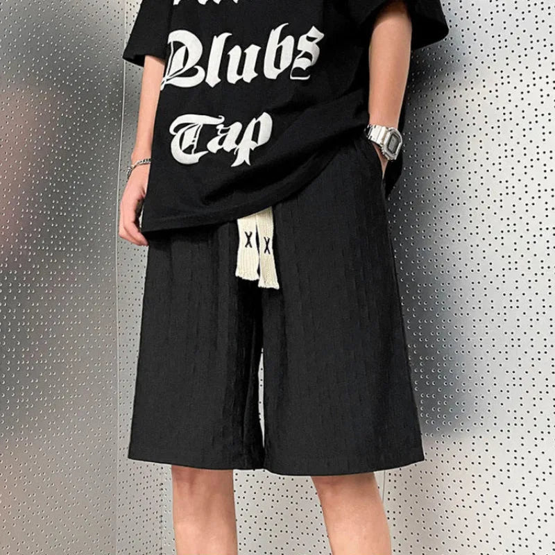 Summer Ice Silk Shorts Men Fashion Oversized Thin Shorts Men Streetwear Loose Beach Shorts Mens Knee Length Pants M-5XL