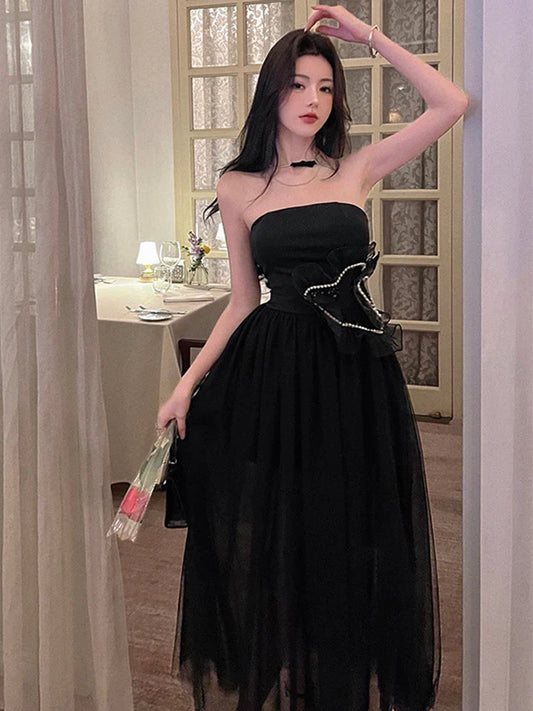 xsrrr DRESS TO IMPRESS Summer Women Evening Dress Black Sexy Chest Wrapping Backless Slim Maxi Dresses Party Gown Birthday Robe Mujer Vestidos Fiesta