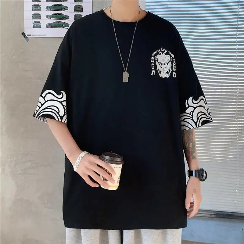 Oversized Short Sleeve T-shirt Men's Fashion Brand Handsome Half Sleeve Large Loose Summer Men's T-shirt Short Sleeve