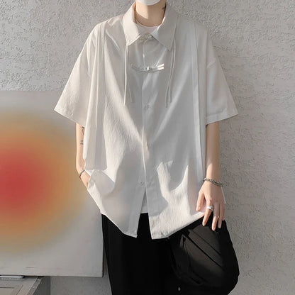 Men's Casual Blouse Long Sleeve Tee Shirt Y2K Vintage Oversized Blouses Chinese Style Baggy Button Up Shirt