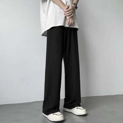 Summer Casual Pants Men Fashion Oversized Wide Leg Pants Men Trousers Streetwear Korean Loose Pleated Pants Mens Ice Silk Pants