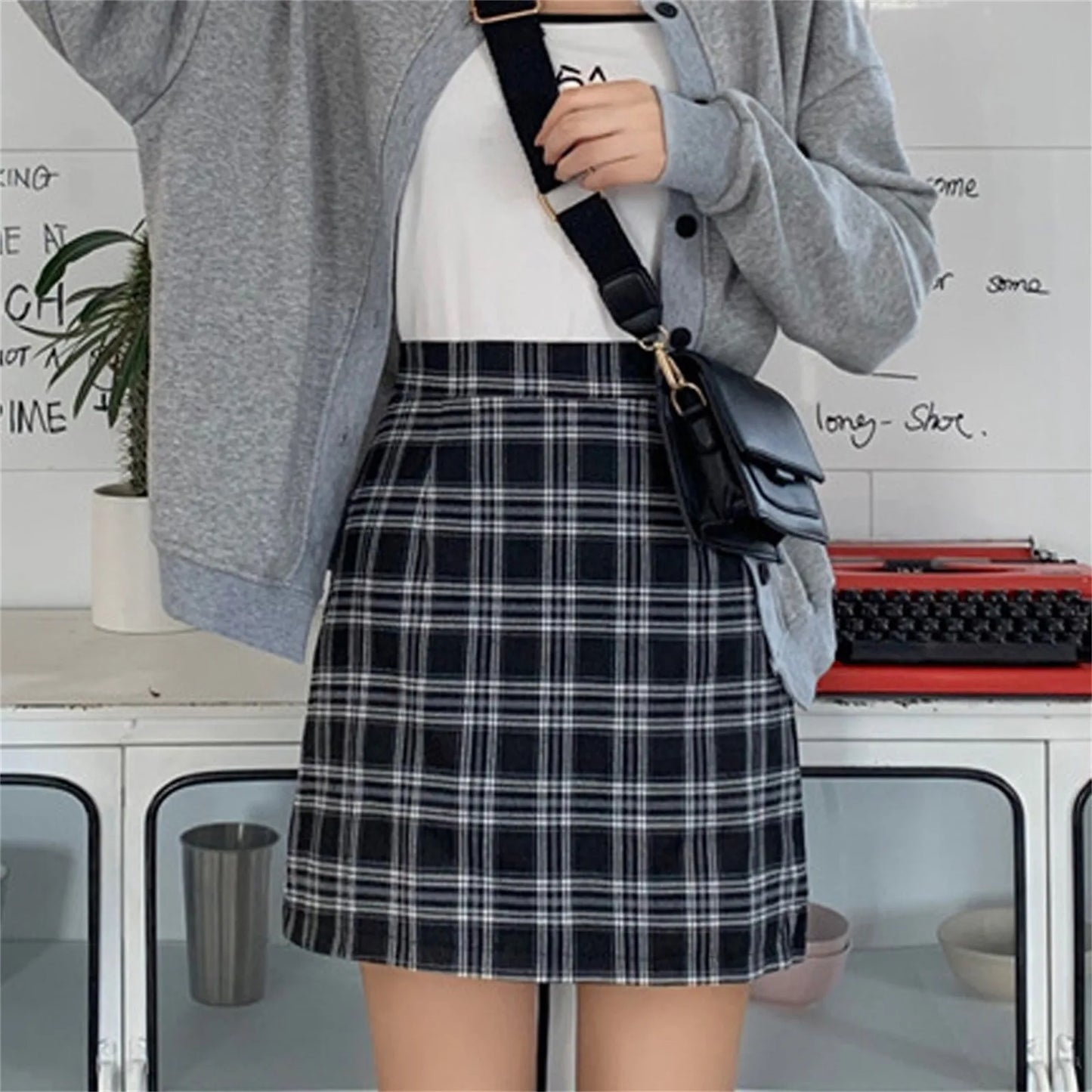 xsrrr Plaid Women Mini Skirt Summer A-Line Female Pleated Casual High Waist Women Girls Short Streetwear Student Skirts