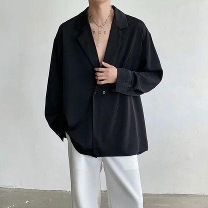 Korean Oversized Shirt Men Fashion Society Mens Dress Shirt Casual Loose Long Sleeved Shirt Mens Black White Formal Shirts M-XL