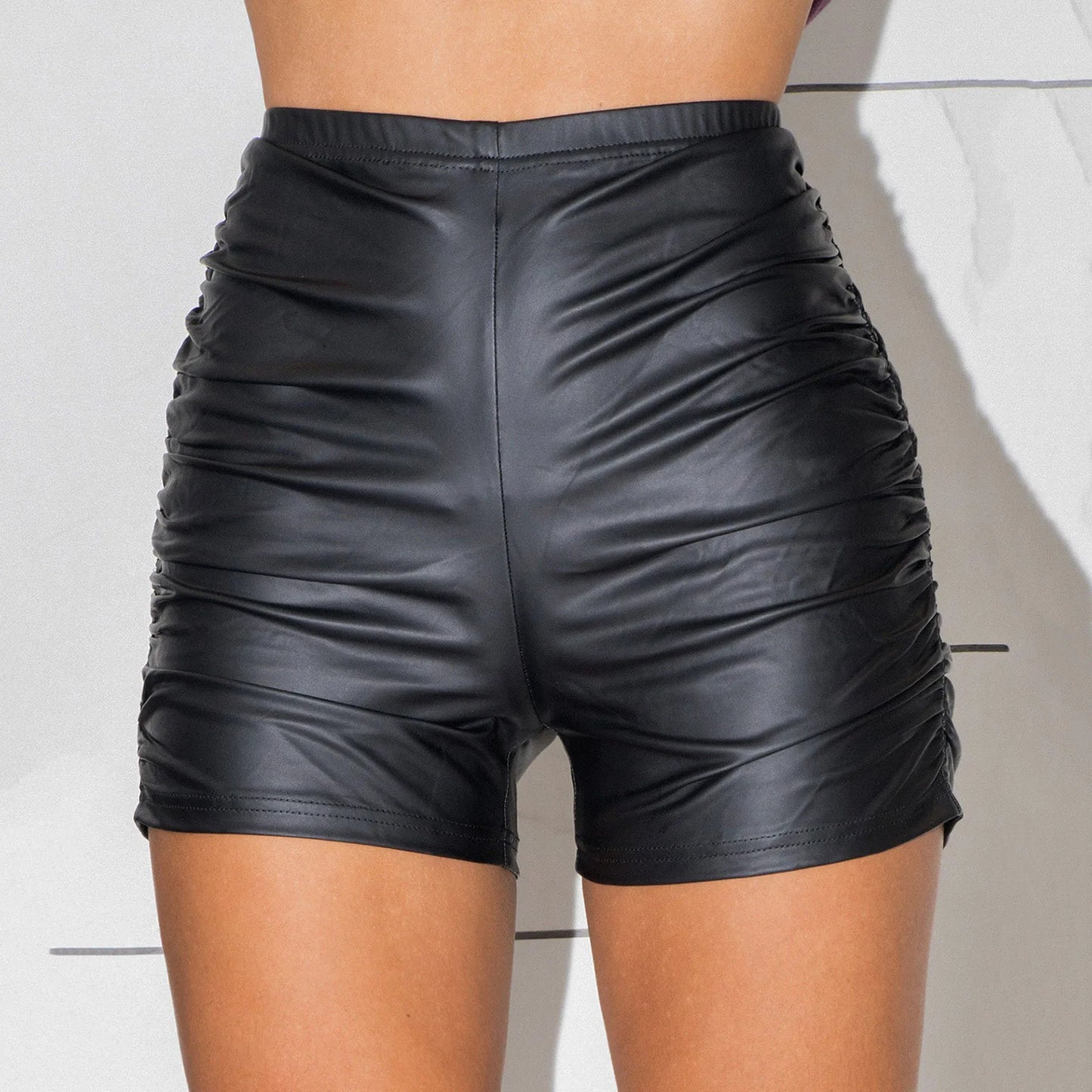 xsrrr Summer Sexy Black Faux PU Leather Shorts Women Fashion Gothic High Waist Casual Shorts Y2k Hot Woman Short Pants