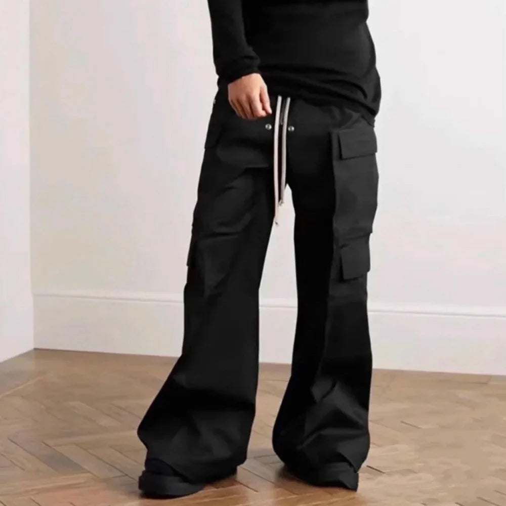 Leg Drawstring Black Cargo Pants Unisex Straight Baggy Casual Overalls Men's Streetwear Loose Oversized Trousers