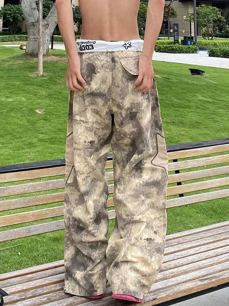 Camouflage Cargo Pants Men Baggy Camo Trousers Male Y2K Star Oversize Loose Casual Vintage Streetwear Hip Hop 4XL