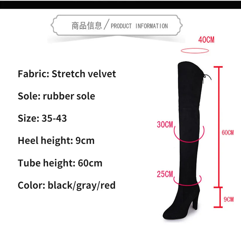 Hnewly Women Spring Autumn New Fashion Side Zipper Long Boots Were Thin High-heeled Thick Suede Over-the-knee Ladies Black Gray Shoes