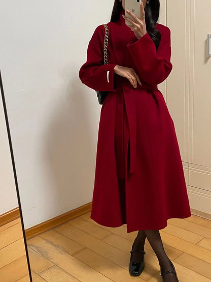 xsrrr Autumn and Winter Women's Casual Solid Color Long Loose Coat