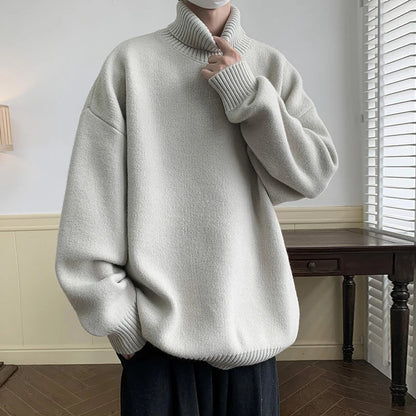 Men's Turtleneck Sweater Pullover Men Loose Casual Harajuku Korean Fashion Mens Oversized Sweater Fashion Thicken Warm Sweaters