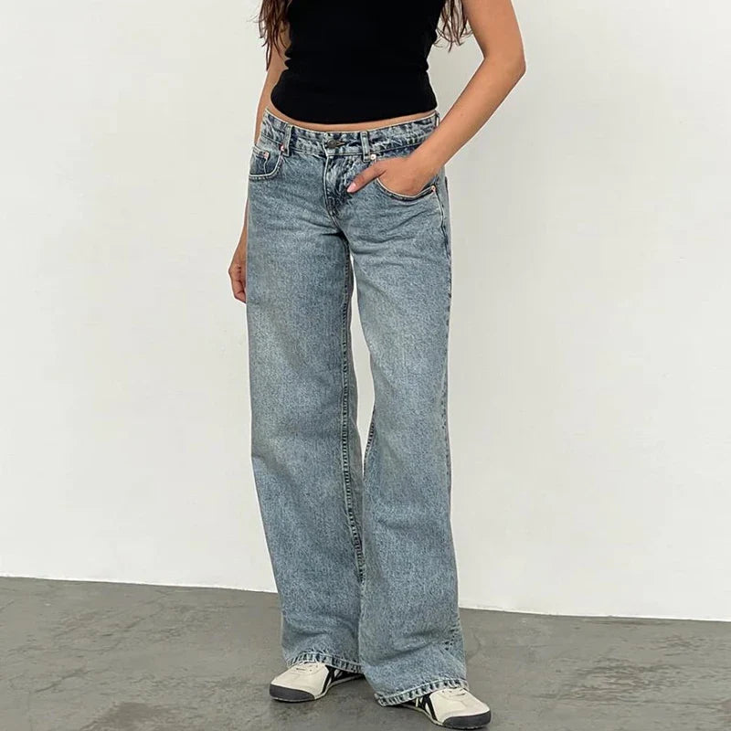 xsrrr Women Y2K Wide Leg Denim Pants Baggy Low Waist Boyfriend Jeans Casual Vintage Loose Fit Jeans Trousers Cyber Grunge Streetwear