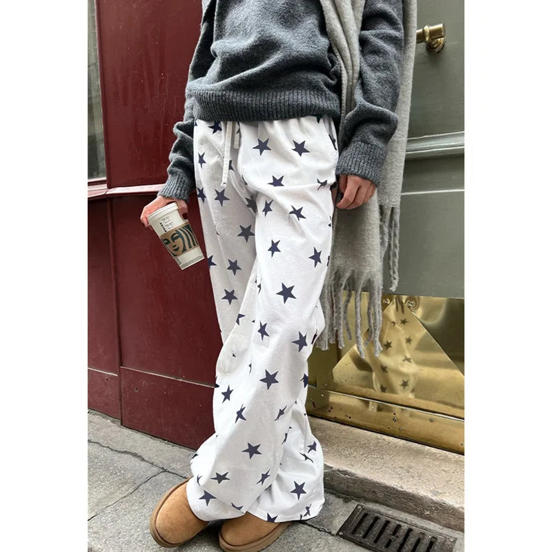 xsrrr 2000s Pants y2k Women Fairy Grunge Star/Stripe/Letter Print Drawstring Elastic Waist Trousers Sweatpants Streetwear