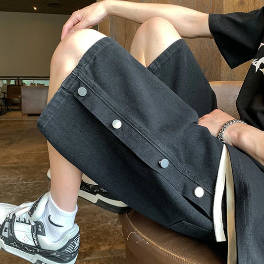 Summer Men Side Button Shorts Denim Jorts Baggy Harajuku Short Jeans Pants Streetwear Y2k Oversize Korean Fashion Vintage Shorts