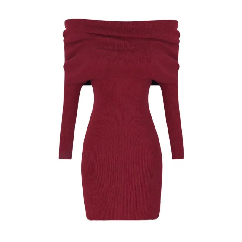 xsrrr Christmas Oufits Sexy Dresses Women Backless Knitting Slim Y2k Girls Tender Korean Style Soft Casual Autumn Slash Neck Hotsweet Cozy New Clubwear