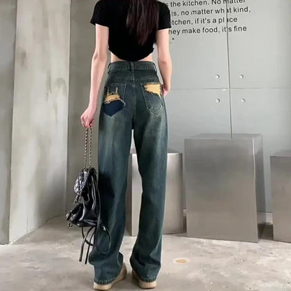 xsrrr Wide Leg Jeans For Women High Waisted Contrasting Straight Leg Pant Autumn lady Loose Pants Streetwear