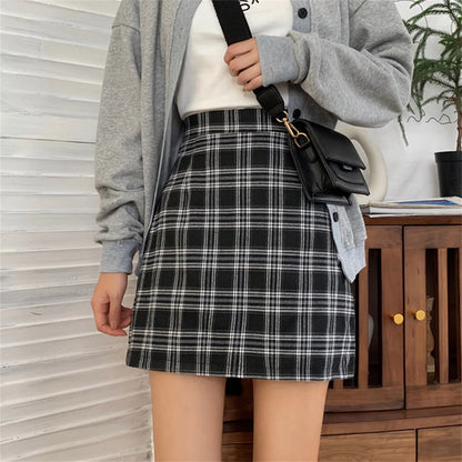 xsrrr Plaid Women Mini Skirt Summer A-Line Female Pleated Casual High Waist Women Girls Short Streetwear Student Skirts