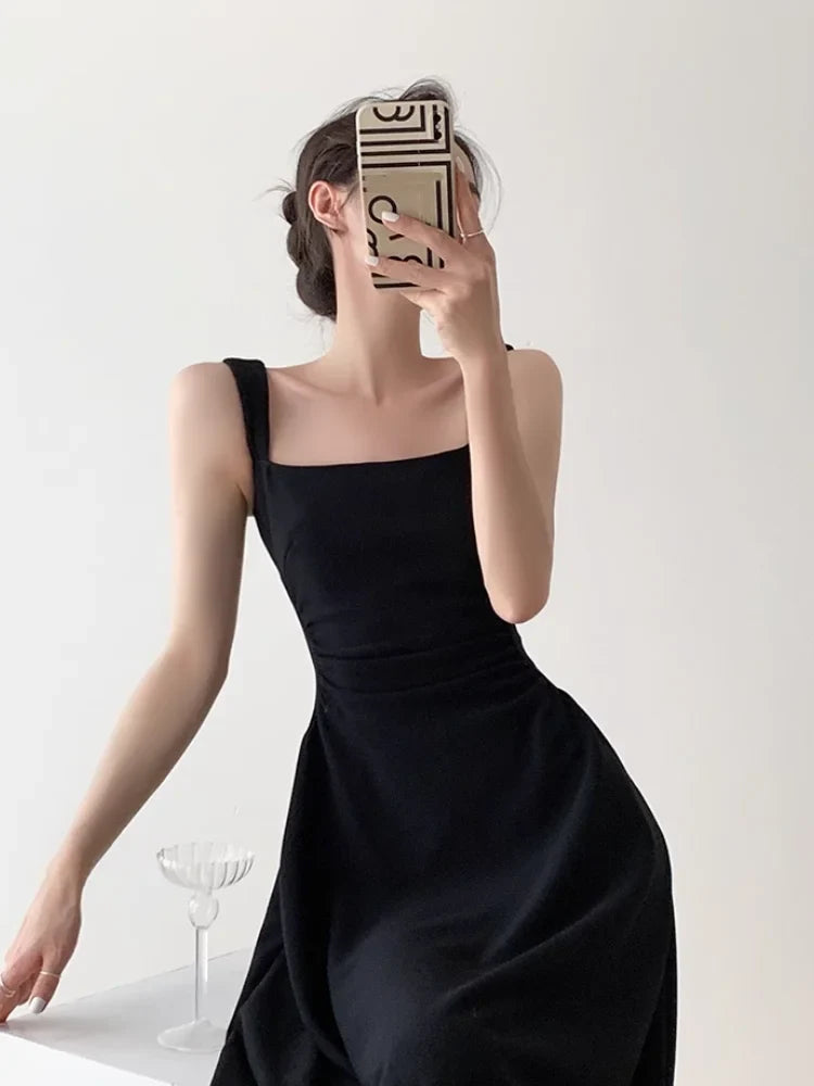 xsrrr DRESS TO IMPRESS Summer Evening Party White Long Dress Office Lady Slim Sexy Sleeveless Strap Dress Beach Style Women One Piece Dress Korean