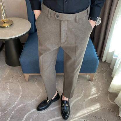 Thick Men's Suit Pants Autumn Winter Brushed Woolen Loose Slim Solid Youth Pants Trend Casual Business Pencil Trousers Oversized