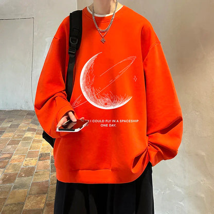 Men's Oversized Swetshirts Graphic Print Loose Pullovers Hio-hop Streetwear Harajuku Male Clothing Large Size Crew Neck Tops