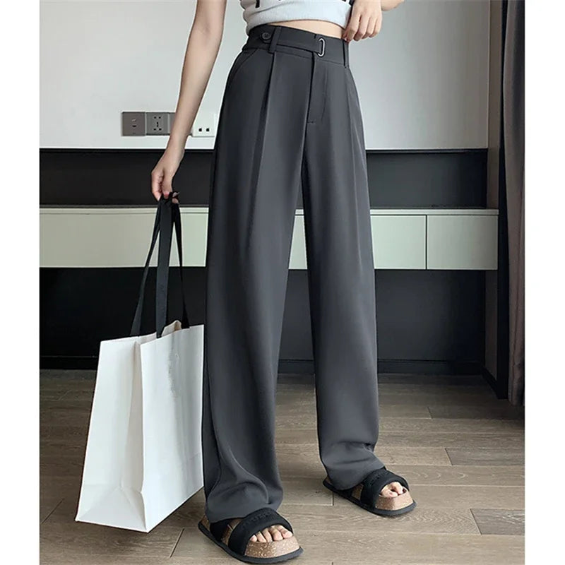 xsrrr Summer Women's Casual Pants Wide Leg Pants Elegant Office Lady 2024 New Solid Color High Waist Loose Trousers Female