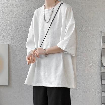 Summer Short Sleeve T-shirt Men Fashion Oversized Ice Silk T Shirt Men Streetwear Loose O-Neck Tshirt Mens Tops Large Size M-5XL