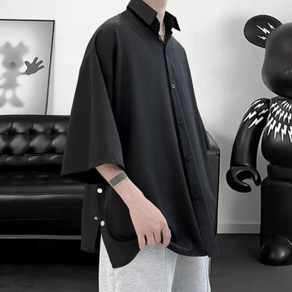 Summer Short Sleeved Shirt Men Oversized Black White Shirt Men Streetwear Korean Loose Ice Silk Shirts Mens Casual Shirt M-3XL