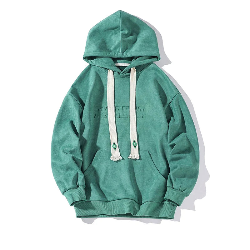 Men's Autumn Loose Hoodies American Retro Dark Green Men Women Suede Jacket Casual Oversize Sweatshirts Tide Hip Hop Hoody 5XL