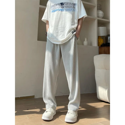 Summer Pleated Pants Men Oversized Fashion Casual Ice Silk Pants Men Streetwear Hip Hop Loose Wide Leg Pants Mens Trousers S-2XL