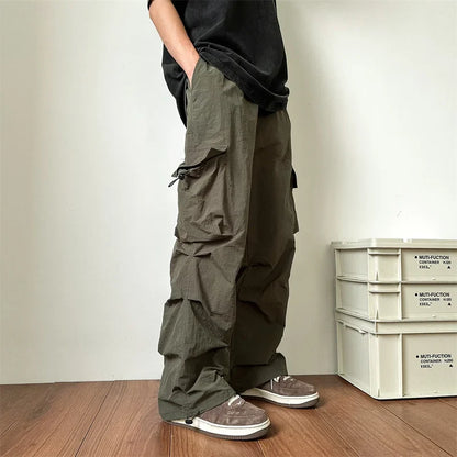 Summer Thin Pants Men Fashion Pocket Cargo Pants Men Japanese Streetwear Hip-hop Loose Straight Pants Mens Oversized Trousers