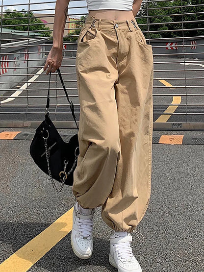 xsrrr Y2K Fashion Khaki Oversized Cargo Pants Hip Hop Style Loosed Adjustable Waist Drawstring Long Pant Streetwear 90s Autumn