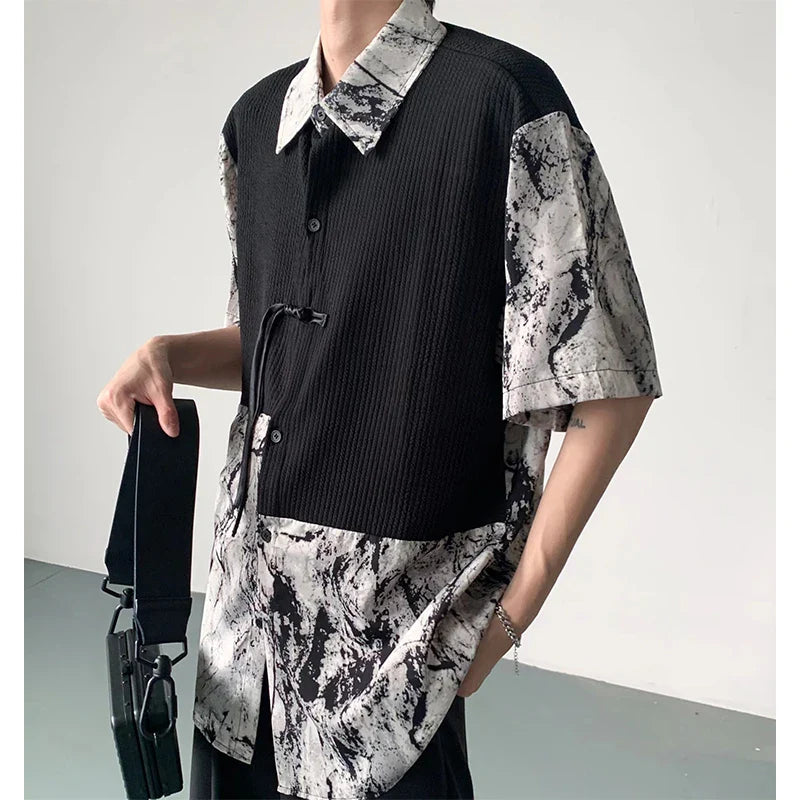 Summer Short Sleeved Shirt Men Oversized Fashion Social Mens Dress Shirt Korean Loose Casual Shirts Mens Fake Two Piece Shirts