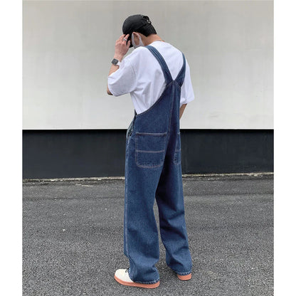 Loose Printed Letters Jeans Blue Overalls Men's Oversize Casual Hiphop Straight Wide-leg Pants Four Seasons Work Denim Trousers