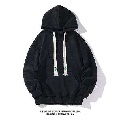 Men's Autumn Loose Hoodies American Retro Dark Green Men Women Suede Jacket Casual Oversize Sweatshirts Tide Hip Hop Hoody 5XL