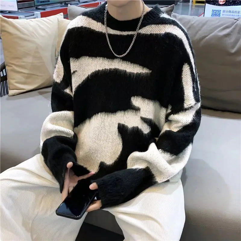 Striped Pullovers Hip Hop Men's Harajuku Clothes Design Sweater Personality Knitted Print Women's Korean Fashion Oversize Hip Hop