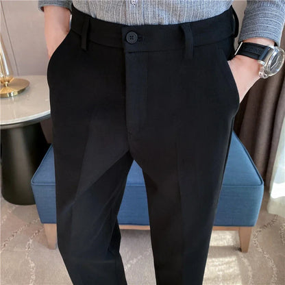 Mens Suit Pants Autumn And Winter Thick Brushed Woolen Loose Slim Solid Color Trend Casual Business Small Foot Trousers Oversize