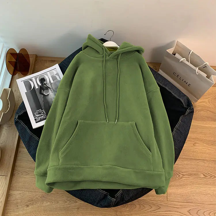 Korean version of the double-sided shaker winter padded couple hoodie solid color oversized even hoodie Y2k pullover versatile