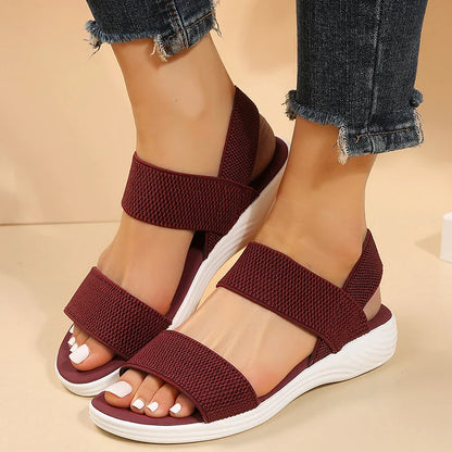 Hnewly Women's Knit Elastic Cloth Wedge Sandals Slip On Lightweight Walking Sandals Women Plus Size Comfortable Summer Shoes Woman