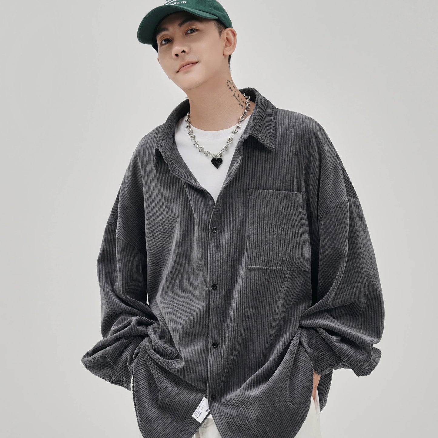 Oversized Shirt For Men Streetwear Men's Corduroy Long Sleeve Shirts Harajuku Korean Shirt Unisex Fashion Clothing