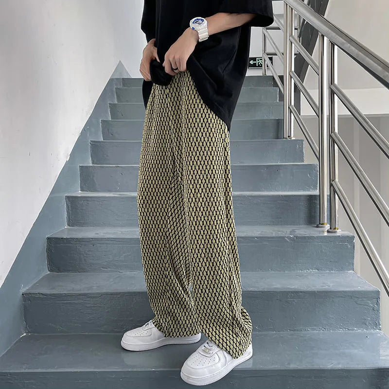 Mopping Casual Pants for Men Four Seasons Fashion Sports Trousers Printed Mesh Loose Pants Straight Wide Leg Sweatpants Oversize