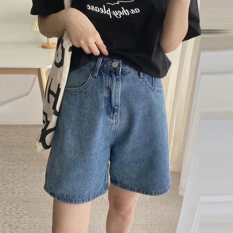 xsrrr 2024 Classic Denim Shorts Women Summer Blue High Waisted Shorts Casual Wide Leg Pants Stright Jeans Womens Shorts