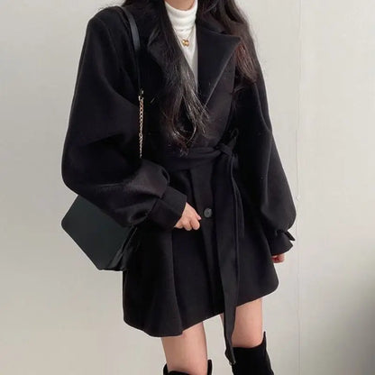 xsrrr WINTER OUTFIT Black Trench Coat for Women Aesthetic Long Wool Blends Winter Clothing Puffer Woman Coats New Clothes Korean Jackets Female Thic