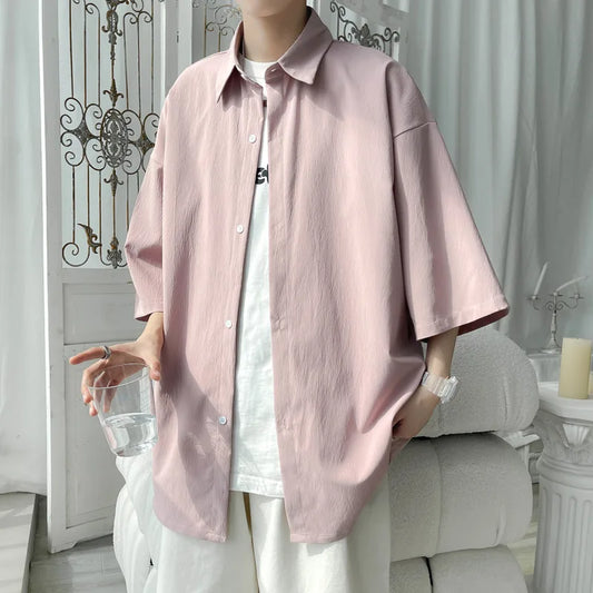 Summer Short Sleeved Shirt Men Oversized Fashion Casual White Shirt Men Korean Loose Ice Silk Shirt Mens Formal Shirts