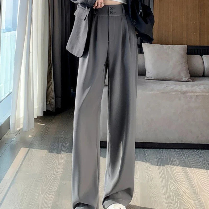 xsrrr Women’s Wide Leg Pants Women Korean Style High Waist Black Trouser Office Ladies Fashion Loose Grey Suit Trousers Streetwear