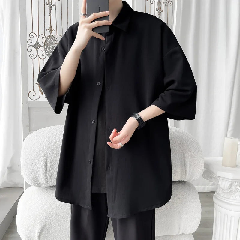 Summer Short Sleeved Shirt Men Oversized Fashion Casual White Shirt Men Korean Loose Ice Silk Shirt Mens Formal Shirts