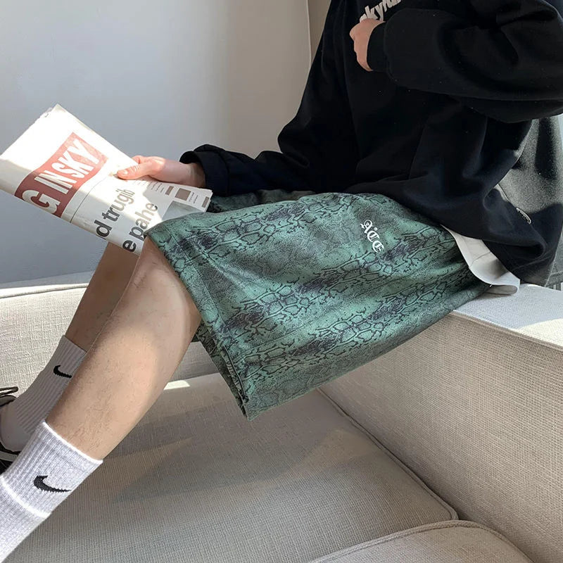 Oversize Casual Shorts Men's Thin Street Trend Hip-hop Drawstring Sports Five Points Loose Straight Pants Printed Summer Clothes