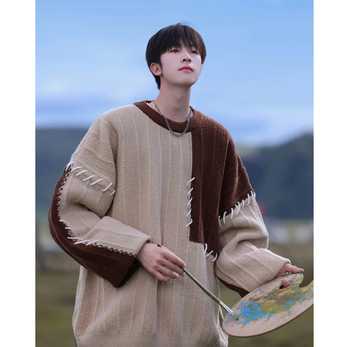 Knitted Sweater Men Pullover Oversize Sweaters Male Winter Harajuku Casual Streetwear Patchwork Autumn Hip Hop Spliced