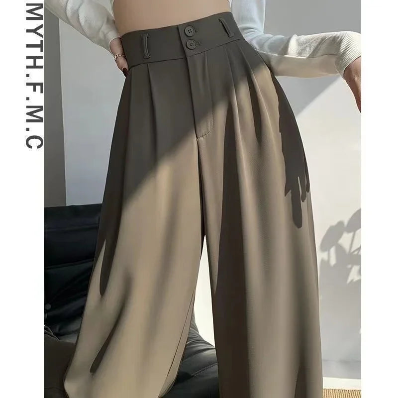 xsrrr Women’s Wide Leg Pants Women Korean Style High Waist Black Trouser Office Ladies Fashion Loose Grey Suit Trousers Streetwear