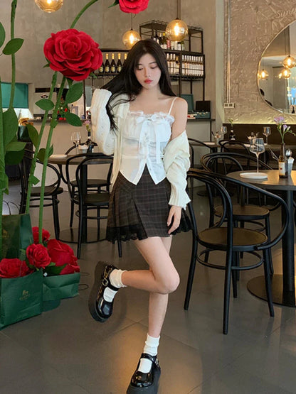 xsrrr Summer Pure Color Lace Camis Blouse Women Casual Party Elegant Sexy Crop Tops Slim Korean Style Fashion Designer Chic Vest