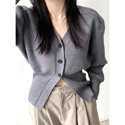 xsrrr Cardigans Women V-neck Personal Autumn Y2k Solid Ulzzang Sweater Leisure Chic Hot Selling All-match Feminino Crop Long Sleeve