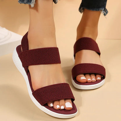 Hnewly Women's Knit Elastic Cloth Wedge Sandals Slip On Lightweight Walking Sandals Women Plus Size Comfortable Summer Shoes Woman